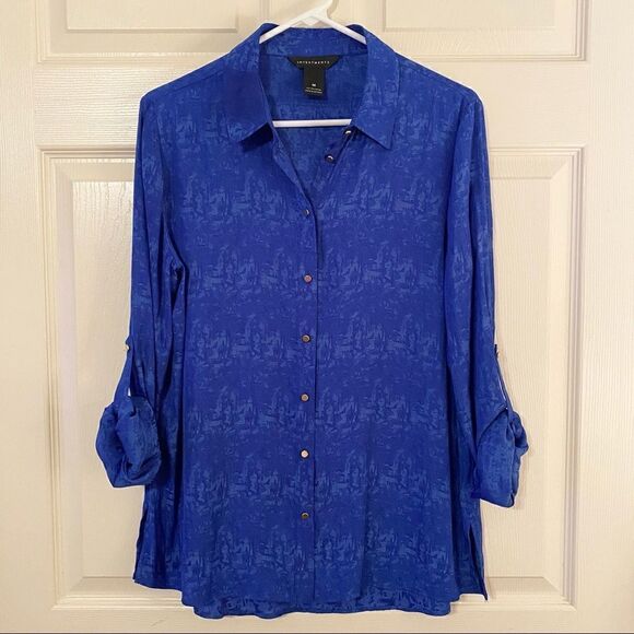 Pretty Lightweight Royal Blue Investments Blouse with Adjustable Sleeves Med - Picture 1 of 7